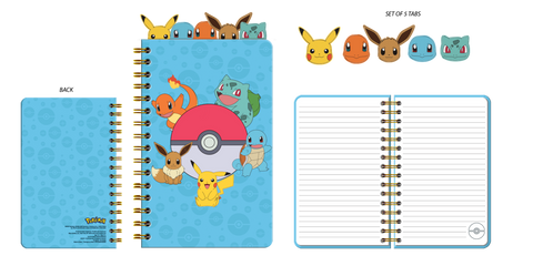 Pokémon Starters and Eevee Spiral 5 Tabbed Notebook-5x8 in