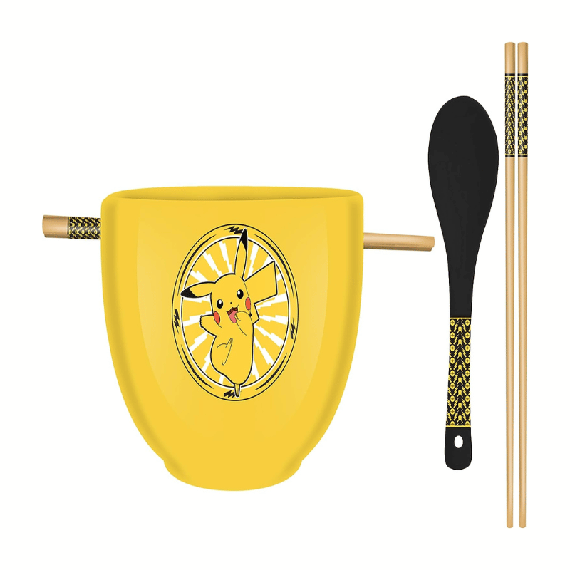 Pokemon-Pikachu-Lightning-Ceramic-Bowl-With-Chopsticks-And-Spoon