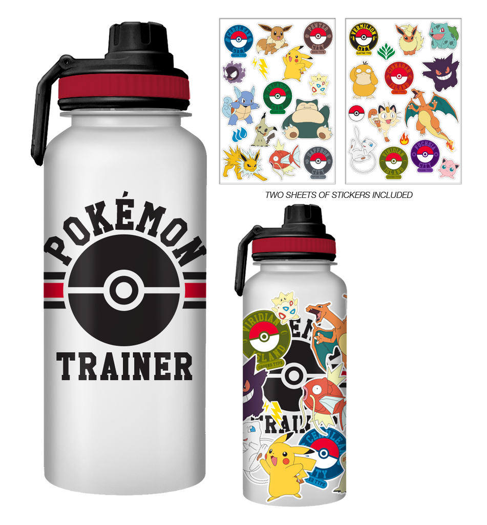 Pokemon 32oz Twist Spout Plastic Bottle w Sticker Set
