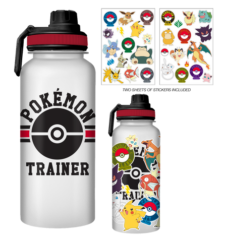 Pokemon 32oz Twist Spout Plastic Bottle w Sticker Set