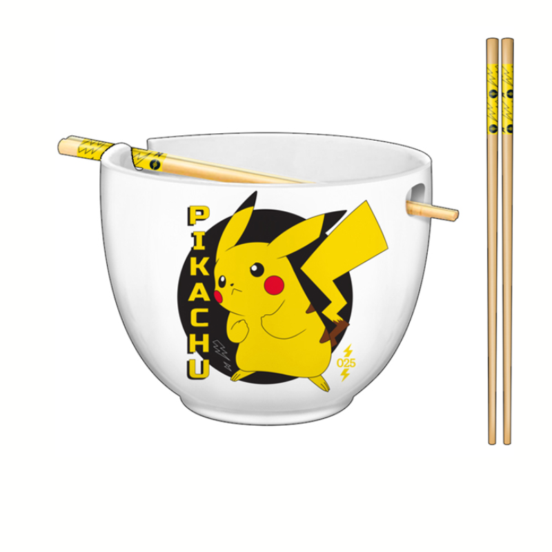 Pikachu Japanese Text Ceramic Ramen Bowl With Chopsticks